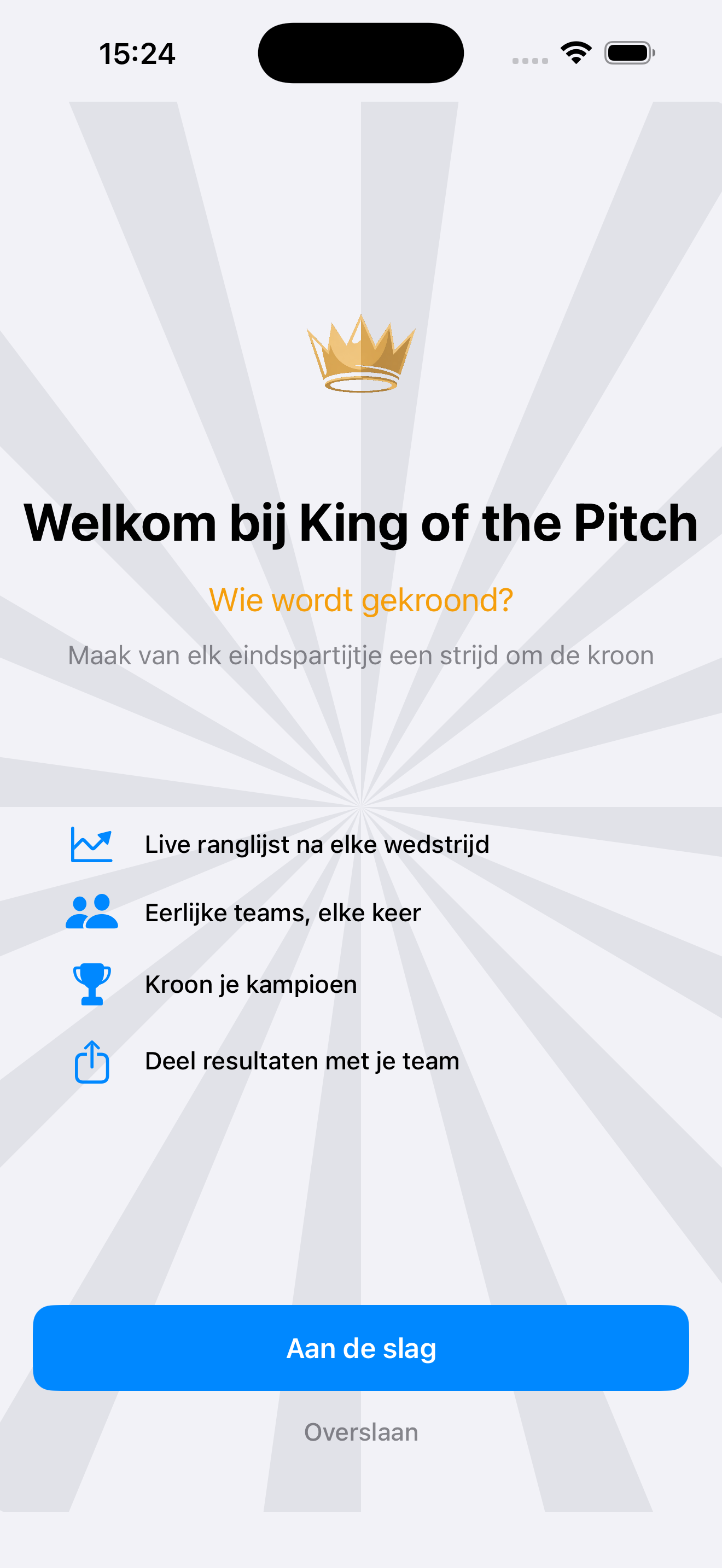 King of the Pitch onboarding