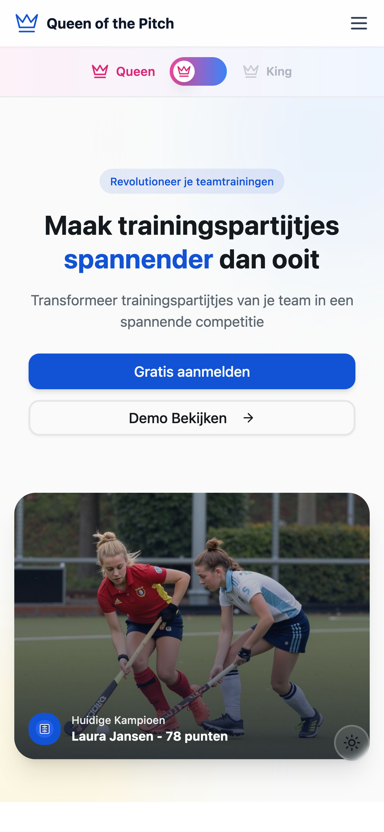 Queen/King of the Pitch mobile view