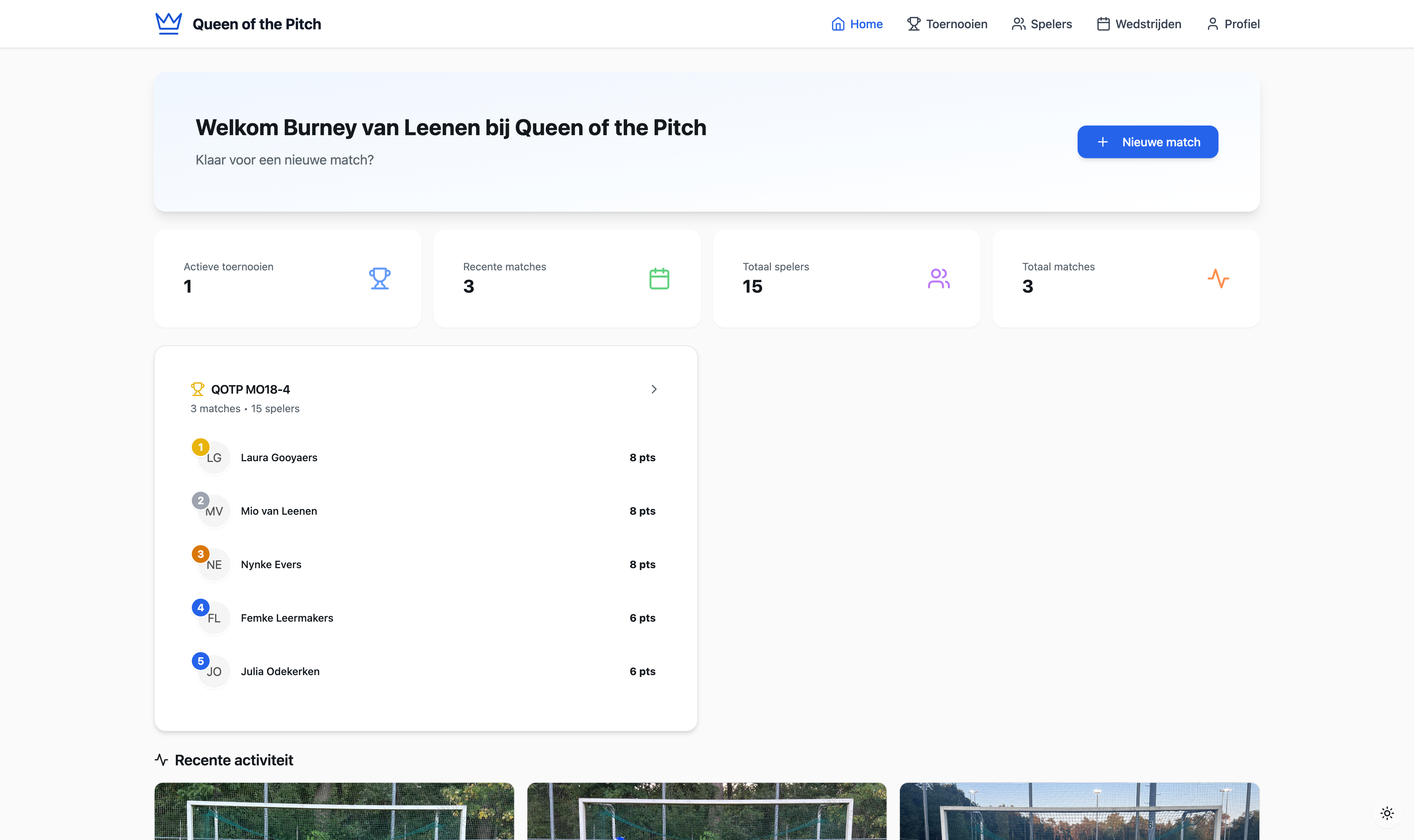 Queen/King of the Pitch desktop view